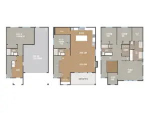 The Glacier Home Plan. All photos, renderings, site maps, and floorplans are for visualization purposes only. Plans, colors, building orientation, finishes, home outlook, and other details can and WILL vary. Thoughtfully designed 2,969 sq. ft. floor plan offers up to five bedrooms across three spacious levels. Flexible living spaces include a main-level great room with covered patio, private den, and a versatile lower-level bonus or guest suite, ideal for multi-generational living.