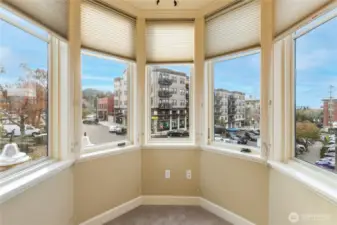 Reading nook? Lounge?.. How do you envision this unique space just of the living area? This sunny spot, with westward views of Bellingham Bay, is perched above the hustle and bustle of the historic Fairhaven core.