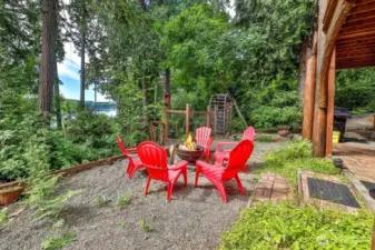 Ground level firepit with a view perfect for story telling and s'mores!
