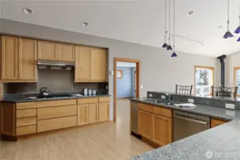 Granite countertops and Custom cabinets with pullouts