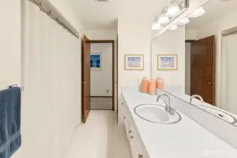 Main bath - digitally changed color of shower curtain