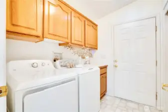 Laundry room with pocket door off of the kitchen. From here you access the garage.