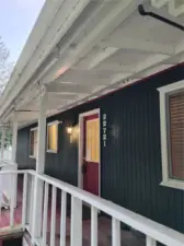 The covered awning for the porch and rear deck are painted in the underside for an attractive, finished look.