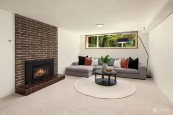 Amazing bonus room; new carpet, gas fireplace and large windows.