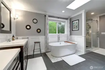 Primary bathroom with luxury soaking tub.