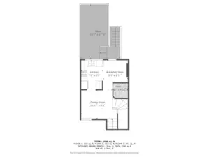 Mezzanine floor with dining room, kitchen and deck.