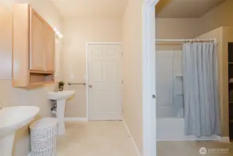 Primary bath with double vanity and step-in shower