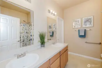 Dual vanity full bath with great storage space