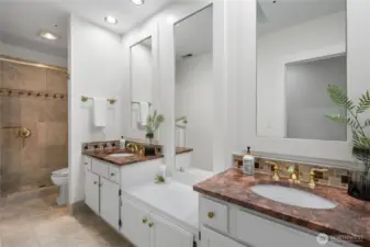 Dual vanities in the full bathroom upstairs