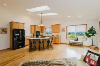 Kitchen has room for small table and looks out to the view