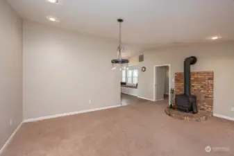 Dining room with wood stove