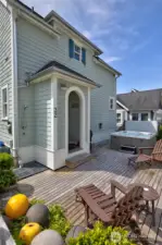 The fenced back yard offers a nice place to enjoy the outdoors and use the hot tub. Rinse the kids and dogs off with the handy outdoor shower!