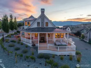Twilight exterior view of home.