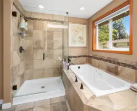 large soaking tub in primary bathroom