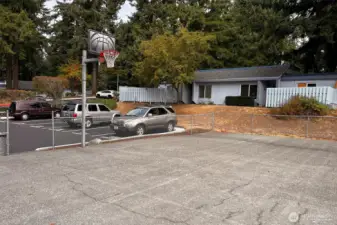 sport court and treed common areas