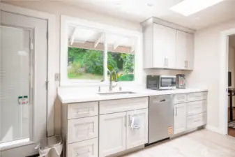 Kitchen facing backyard