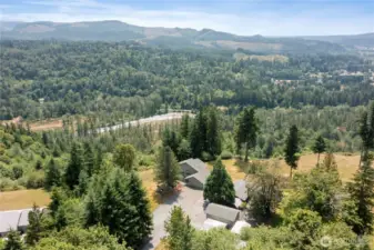 Aerial view of home looking south west into the Orting Valley and the Carbon River.