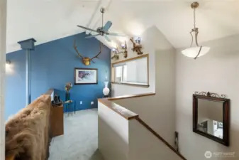 Loft space on second floor that can be used for relaxation or possible office work space.  Window has a view of the Orting valley.