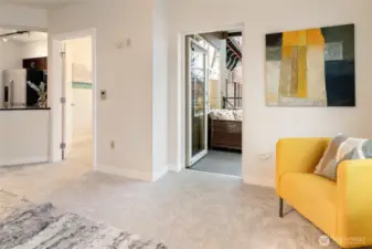 Easily flow from living to the kitchen out onto your private balcony.