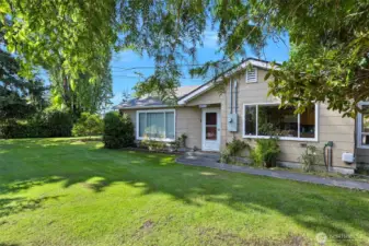 ~Side of house with luscious Green Grass~ Privacy Shrubbery across the Front~