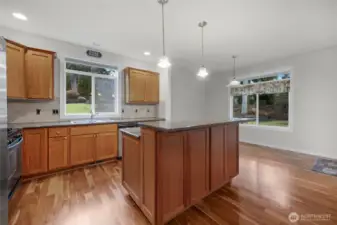 Kitchen with dining nook area off to the right.