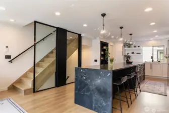 Wrapped island with built in dining
