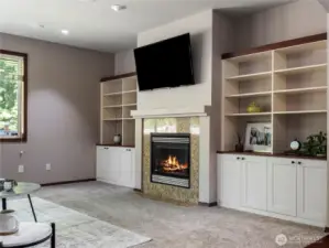 Custom-built cabinets with pull out shelving.