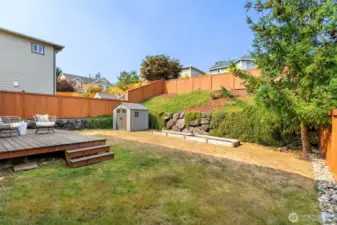 Fully fenced back yard,.