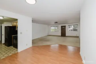 Dining room leads into kitchen