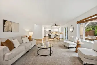The window lets in great natural light, overlooks the huge back deck