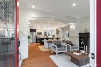 Entering right into the living room, the space is open and comfortable.