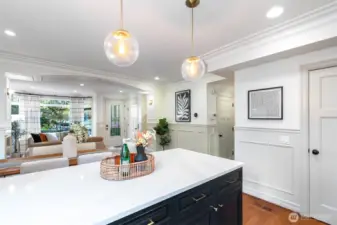 Kitchen island is open to the living and dining for great entertainment.