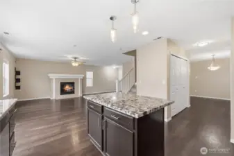 The kitchen is open to the family room for easy flow gatherings.