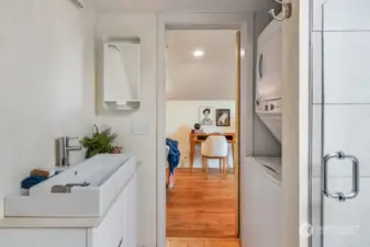 Upper level bathroom is very modern