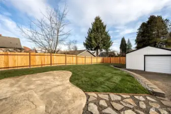 Brand new back yard fencing and landscaping.