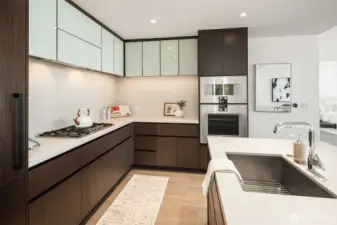 Custom cabinetry make this into a sleek modern kitchen.