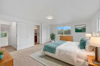 Virtually staged primary bedroom