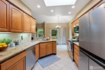 Skylight in kitchen brings in natural light