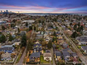 A view toward downtown Seattle and Elliott Bay in the distance.