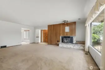 Living room w wood stove