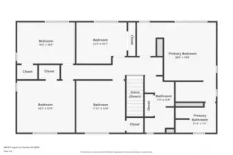 Here's the floor plan of the full 2nd floor -- 5 bedrooms, 2 baths.