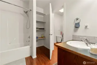 Full bath on main floor. Convenient access from both the bedroom and laundry room.