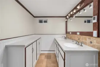 Double vanity for the primary suite downstairs.