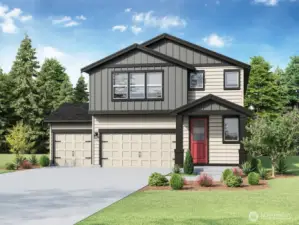 Rendering of actual home with a 3 car garage, colors will vary.