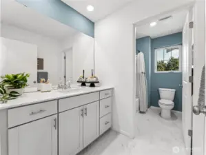 Upstairs hall bathroom with separate shower and toilet room.  Picture for representational purposes only, colors and features may vary.