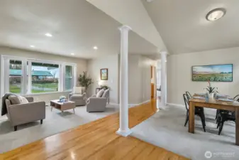 Oak Hardwoods throughout the main traffic areas