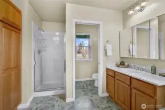 Wall of storage cabinets on left