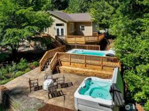 Hot summer day oasis with a swimming pool that creates its own resistance, great for exercise.   And jetted Hot tub for sore muscles or just an evening of year round relaxation.