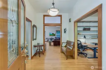 The grand foyer to greet your guests, with easy access to your private office.