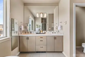 Dual vanity with plenty of storage and full size mirror